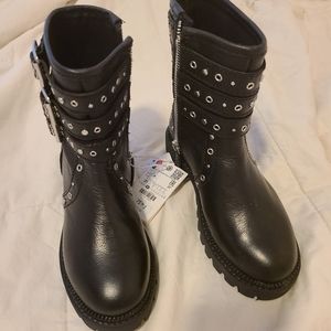 Girls Genuine Leather Moto boots